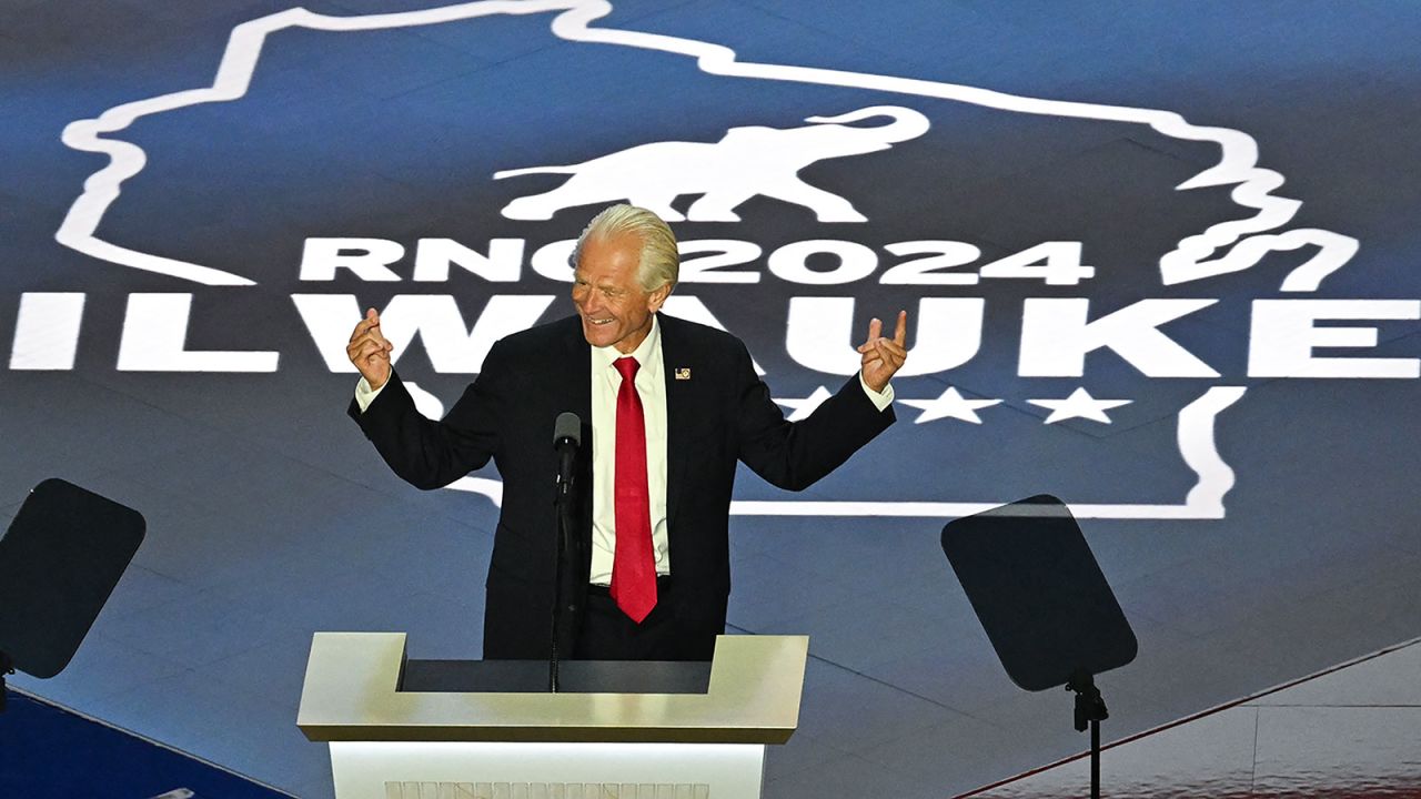 Peter Navarro speaks during the third day of the Republican National Convention in Milwaukee on Wednesday, July 17. 