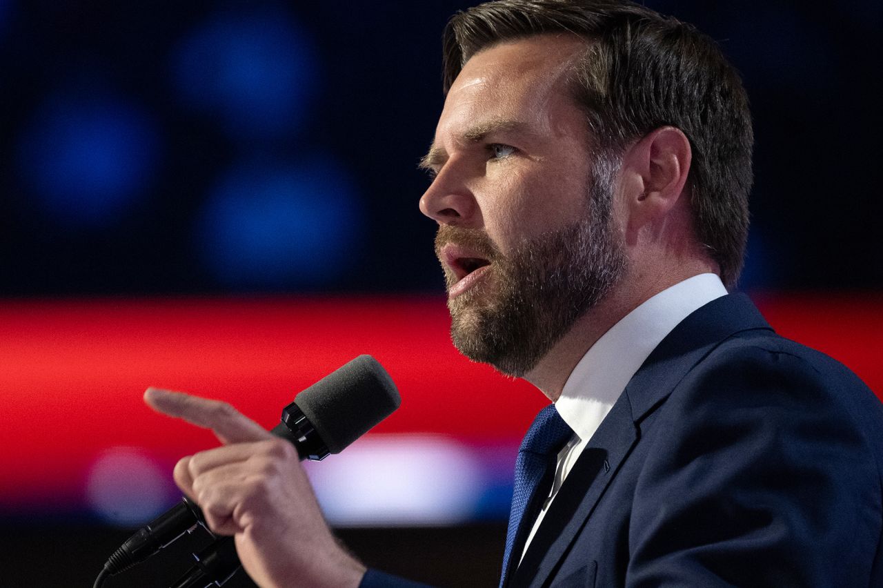 JD Vance speaks at the Republican National Convention in Milwaukee, on July 17. 