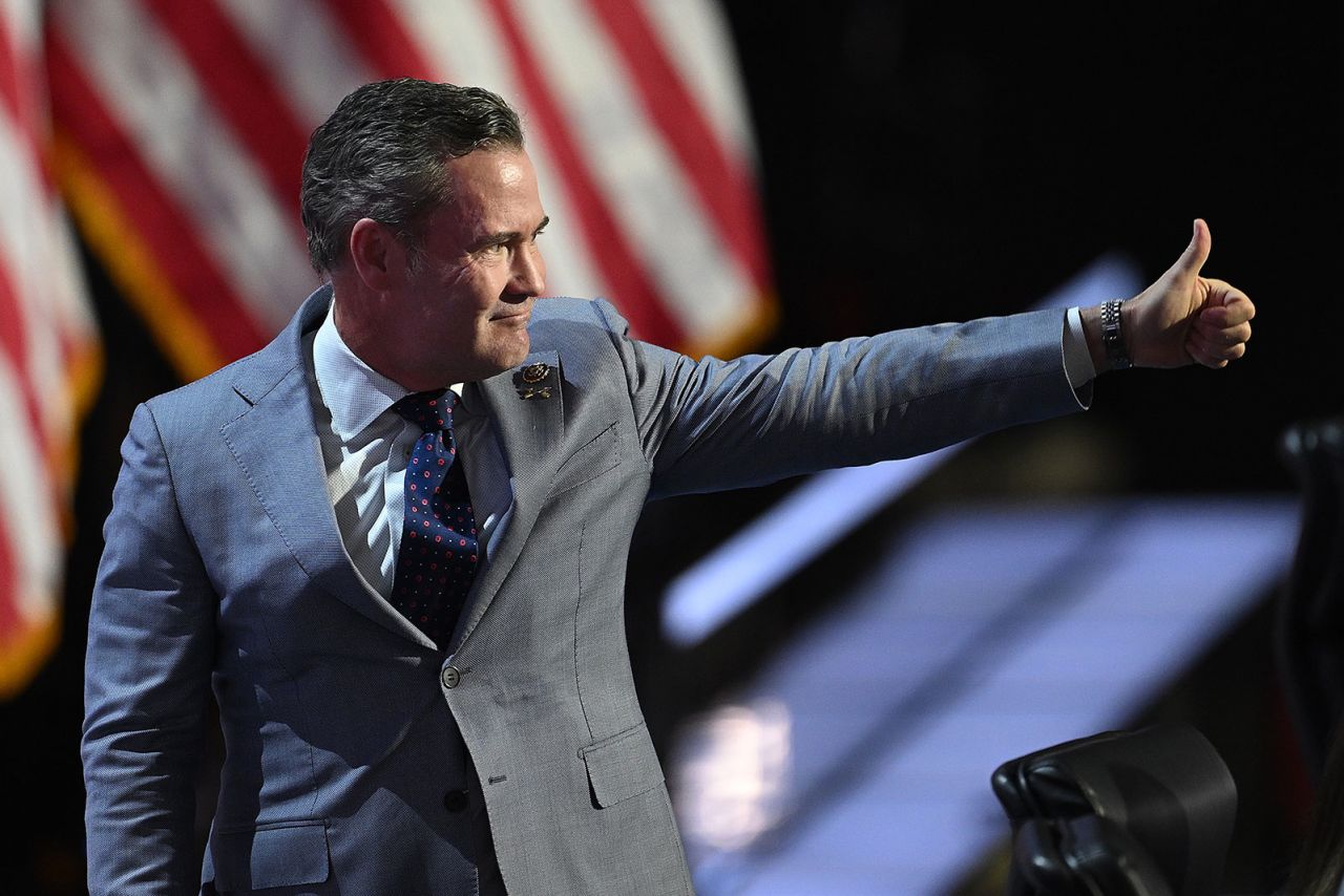 Co-Chair Committee on Platform Mike Waltz  on stage the first day of the Republican National Convention on Monday, July 15