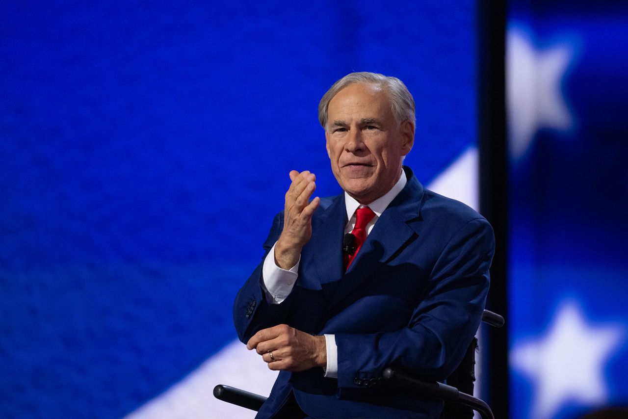 Texas Gov. Greg Abbott speaks during the third day of the Republican National Convention in Milwaukee, on Wednesday, July 17. 