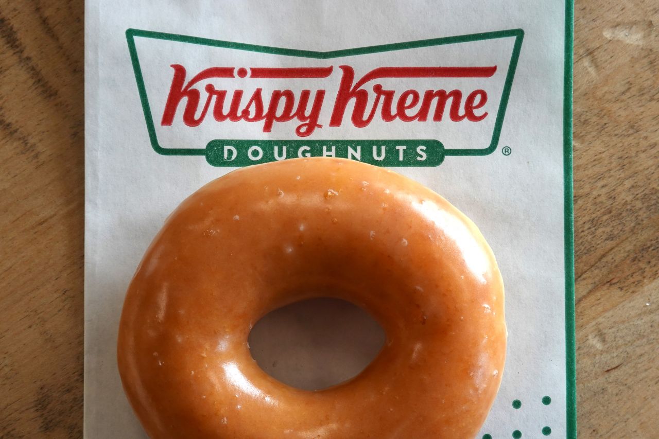 A Krispy Kreme glazed doughnut is pictured in Daly City, California, on May 12, 2022.