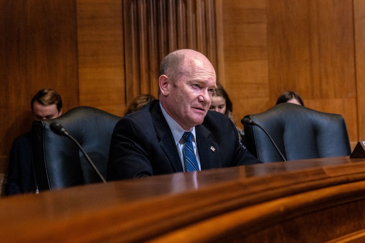 Sen. Chris Coons speaks during a hearing in Washington, DC, on June 4. 