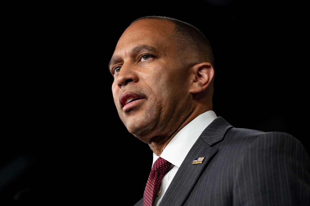 House Democratic Leader Hakeem Jeffries speaks at a weekly press conference at the Capitol in Washington, DC, on July 11. 