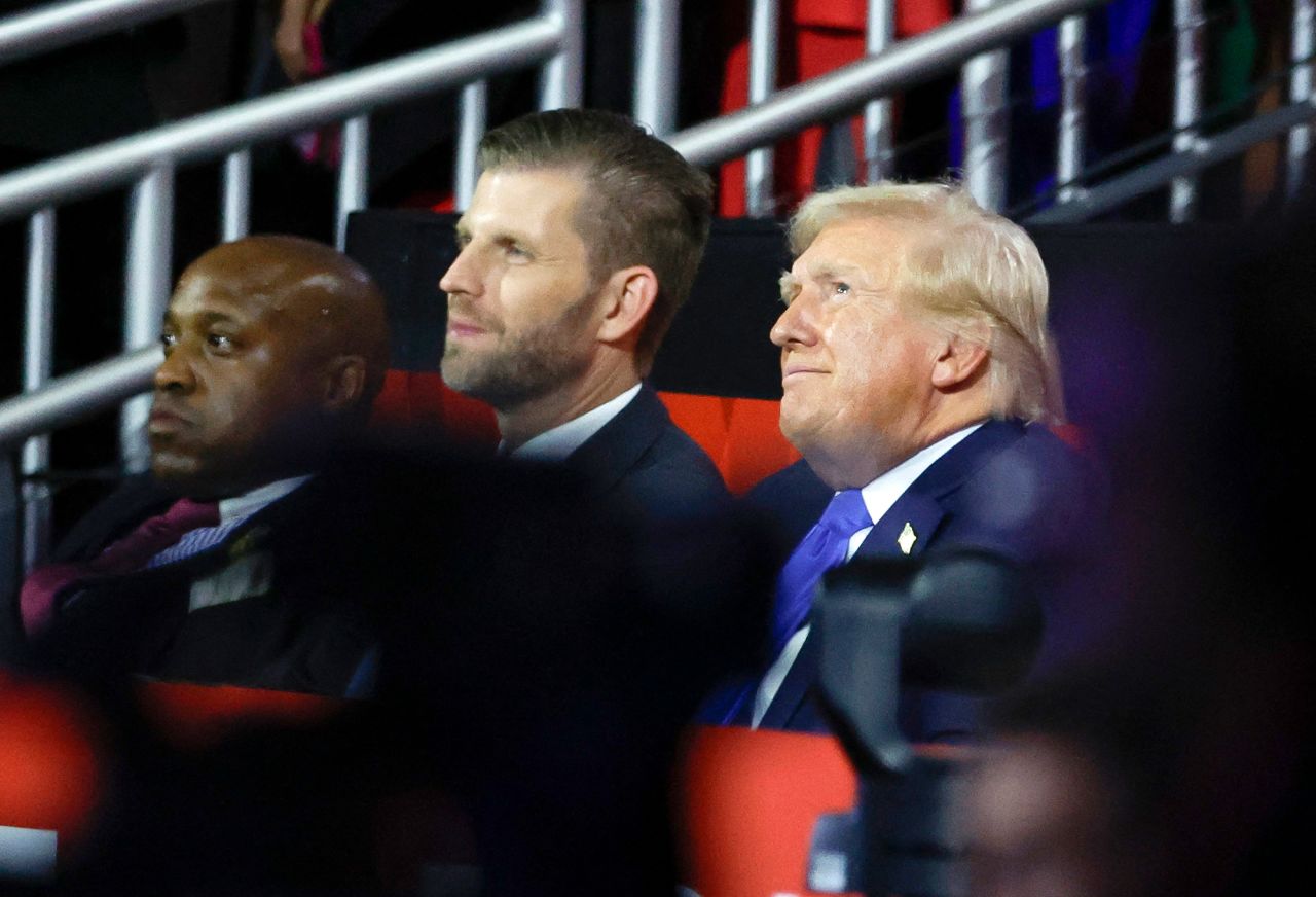 Eric Trump and Donald Trump attend the Republican National Convention in Milwaukee, on July 16. 