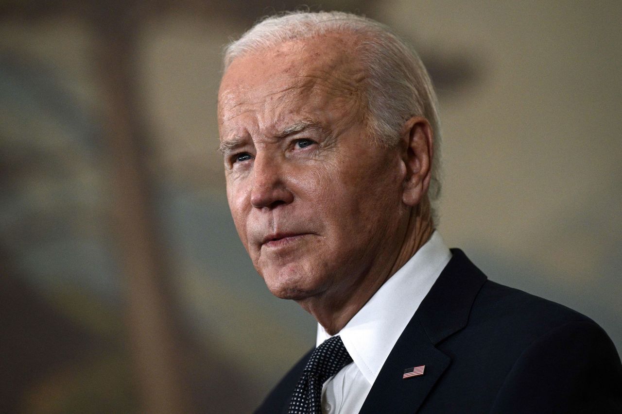 President Joe Biden speaks at a press conference in Woodside, California, on November 15, 2023. 