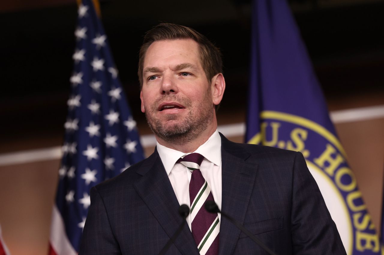 Rep. Eric Swalwell speaks at a press conference at the Capitol in Washington, DC, on January 25, 2023. 