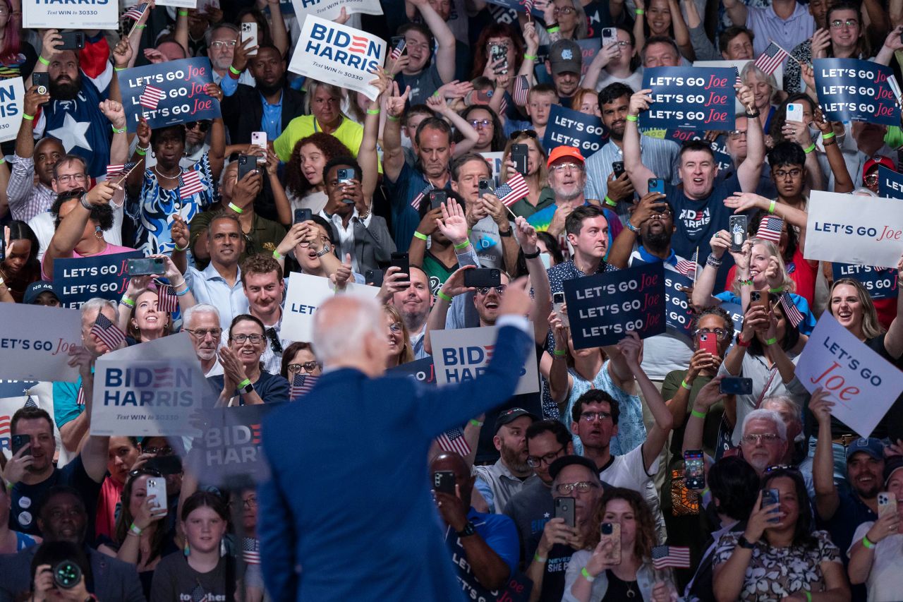 President Joe Biden waves to supporters at a campaign rally in Raleigh, North Carolina, on June 28.