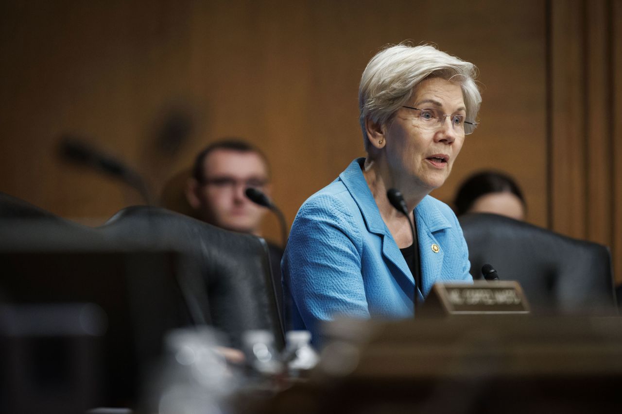 Democratic Sen. Elizabeth Warren of Massachusetts speaks during a Senate hearing in Washington, DC, on July 11. 