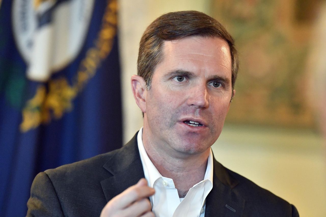 Kentucky Gov. Andy Beshear speaks during an interview in December 2023, in Frankfort, Kentucky. 