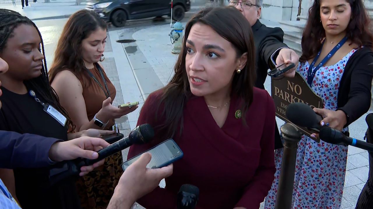 Rep. Alexandria Ocasio-Cortez speaks to the media on Monday, July 22.