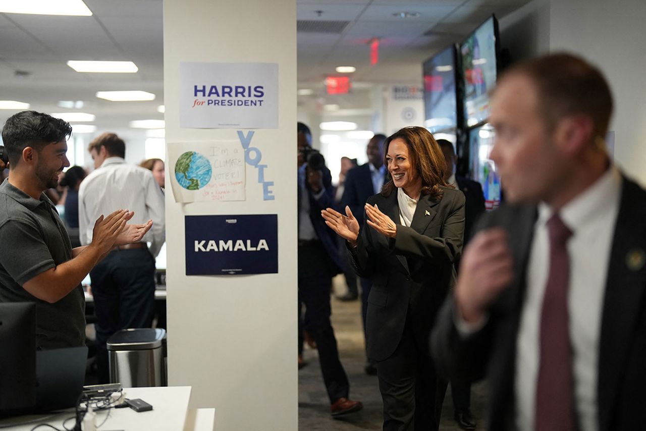 US Vice President and Democratic presidential candidate Kamala Harris arrives at campaign headquarters in Wilmington, Delaware, on Monday, July 22.