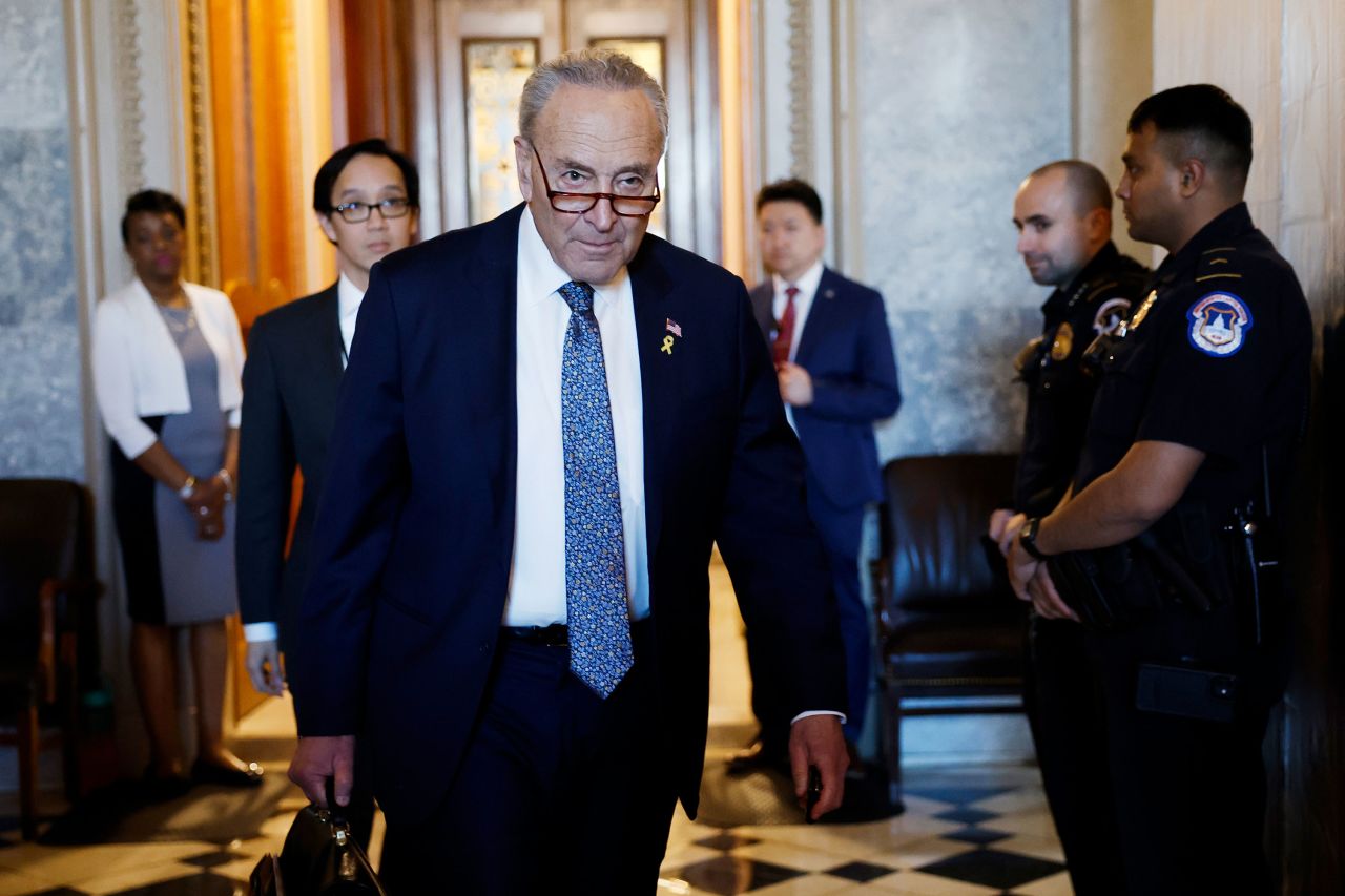 Sen. Chuck Schumer departs from the Senate Chambers in the US Capitol in March.