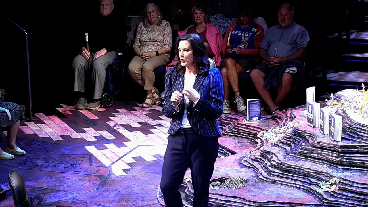 Michigan Gov. Gretchen Whitmer speaks at an event in Chelsea, Michigan promoting her new book "True Gretch," on Monday, July 22.