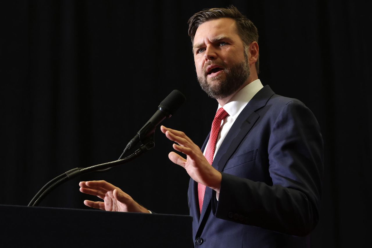 Republican vice presidential nominee, Sen. JD Vance speaks during a campaign rally at Radford University on Monday, July 22, in Radford, Virginia. 