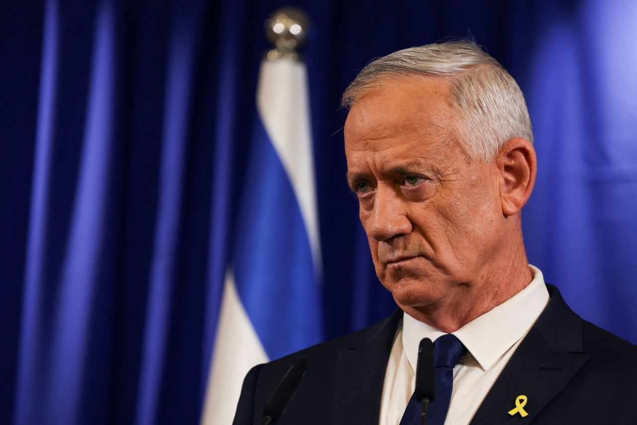 Israeli Minister Benny Gantz addresses the media in Ramat Gan, Israel, in June.