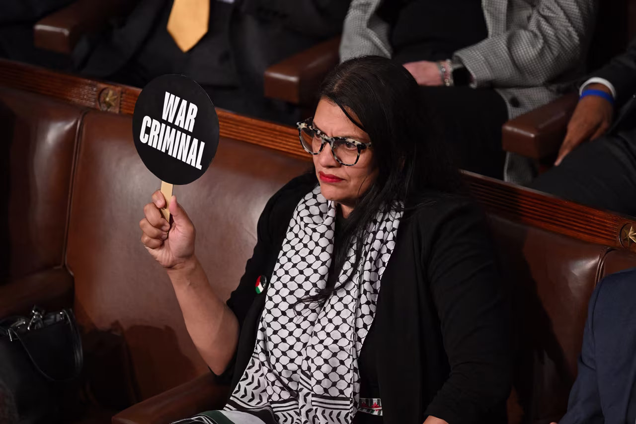 REp. Rashida Tlaib protests during Israeli Prime Minister Benjamin Netanyahu's speech to a joint meeting of Congress on Wednesday, July 24