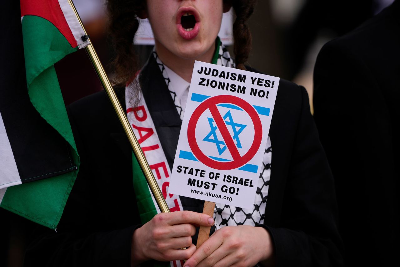 A demonstrator protesting near the Capitol is seen on Wednesday.