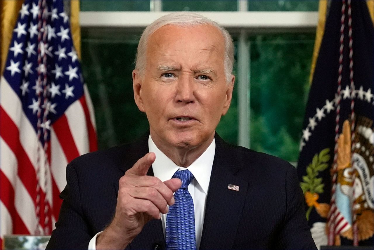 President Joe Biden addresses the nation from the Oval Office of the White House in Washington, DC, on July 24, about his decision to drop his Democratic presidential reelection bid.