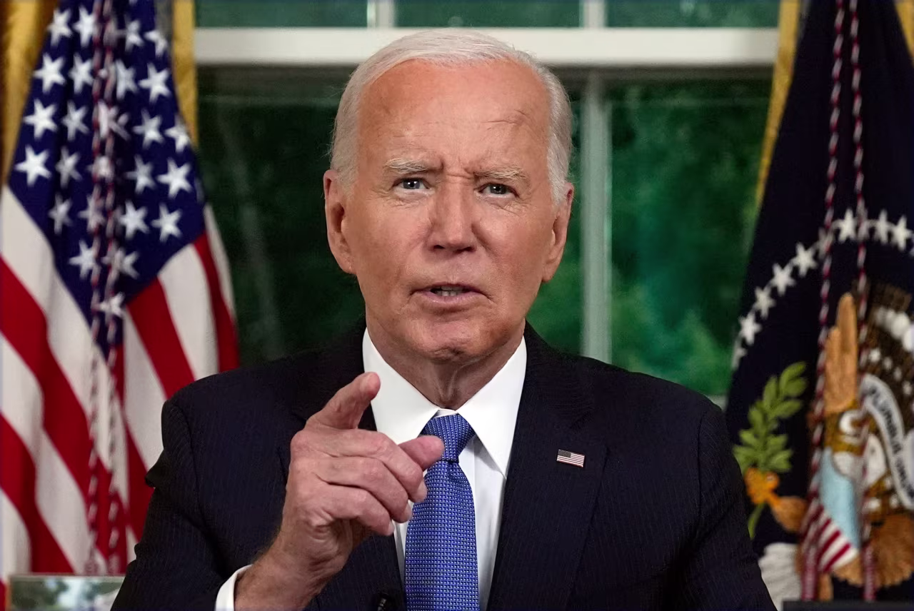 President Joe Biden addresses the nation from the Oval Office of the White House in Washington, DC, on July 24, about his decision to drop his Democratic presidential reelection bid.