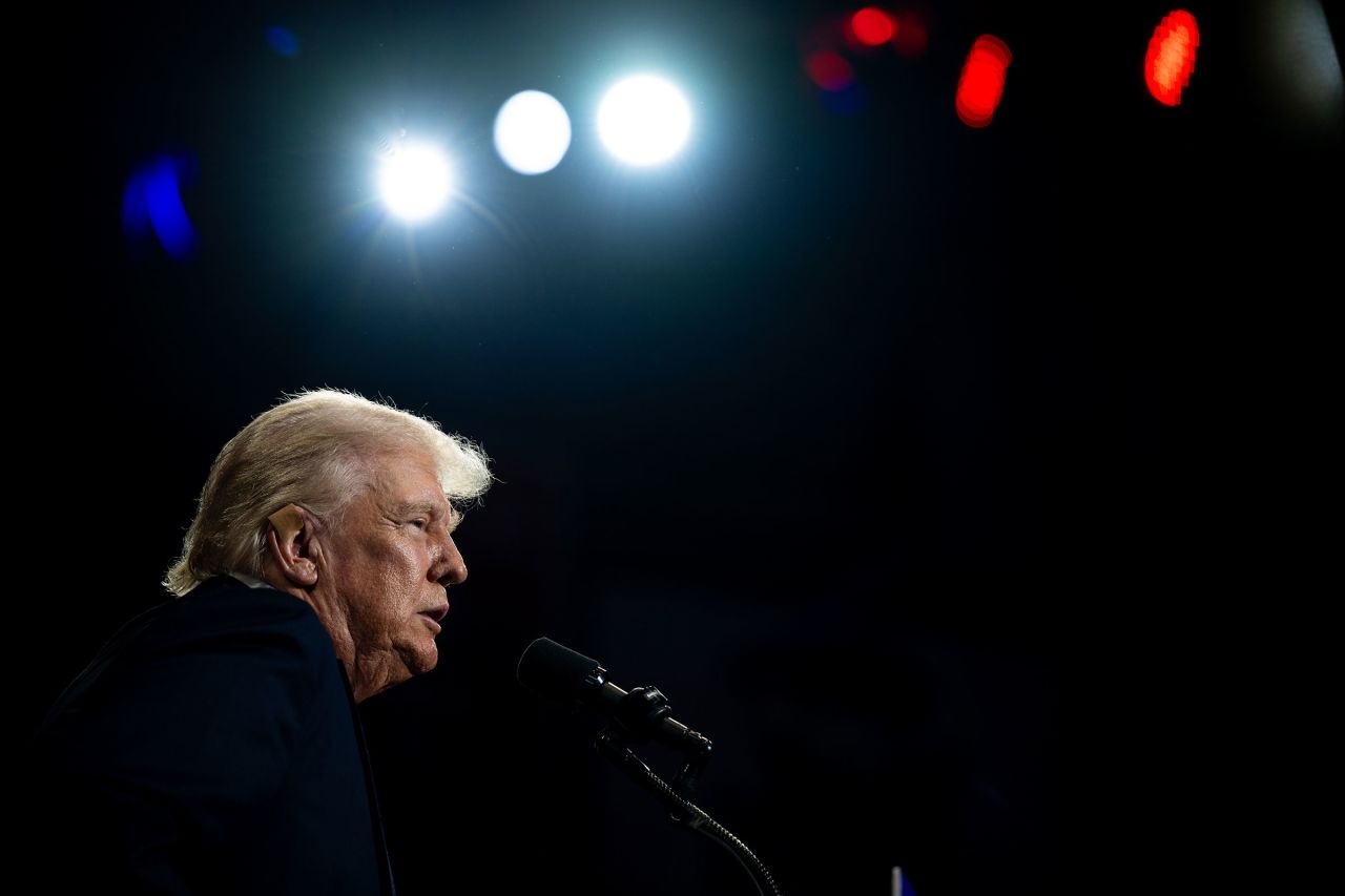 Former President Donald Trump speaks to attendees during his campaign rally at the Bojangles Coliseum on July 24 in Charlotte, North Carolina.