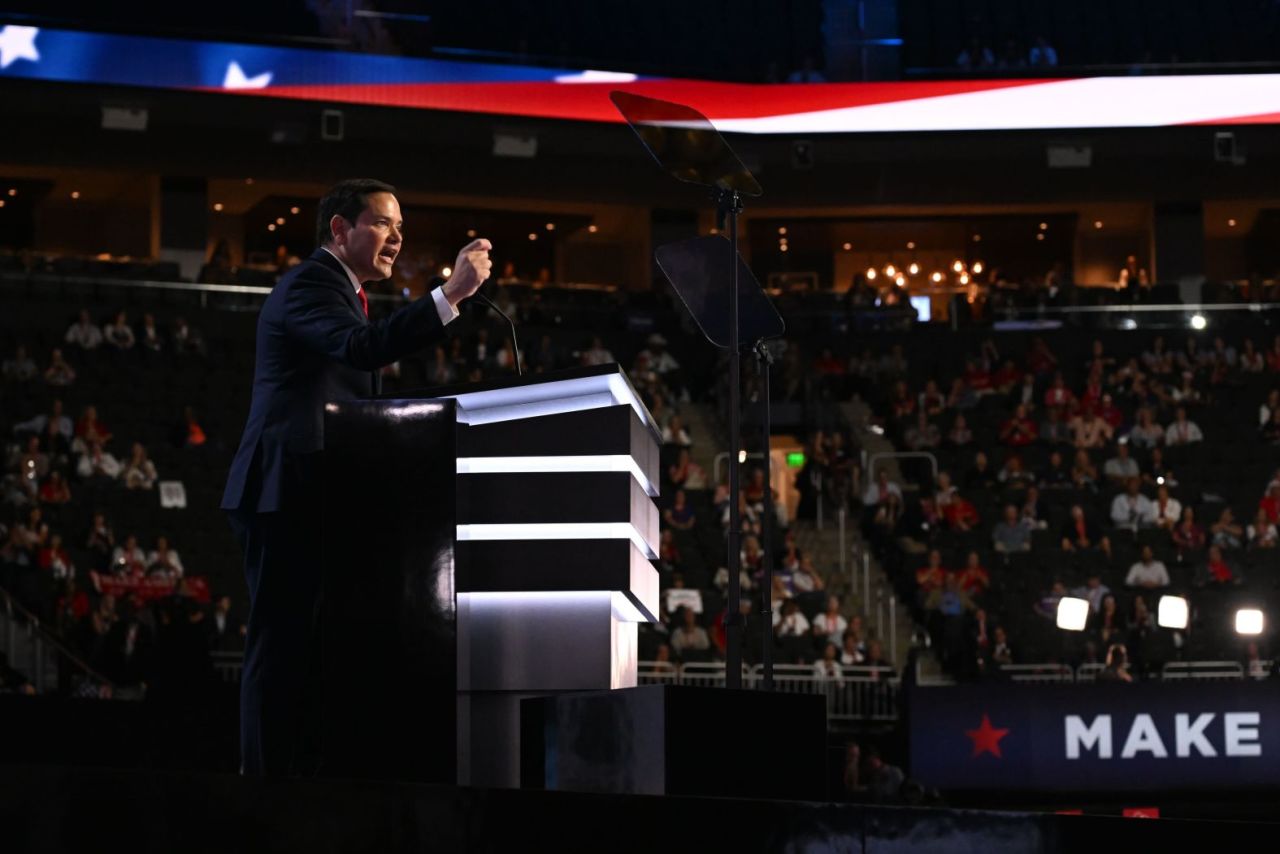 Florida Sen. Marco Rubio gives a speech at the Republican National Convention on Tuesday, July 16, in Milwaukee, Wisconsin.