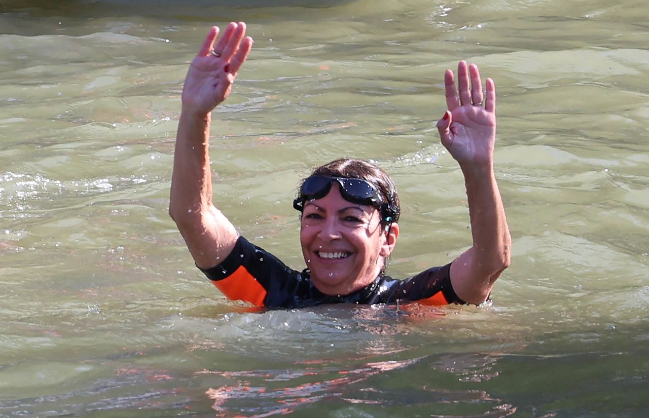 Paris Mayor Anne Hidalgo swims in the River Seine in Paris on July 17. 