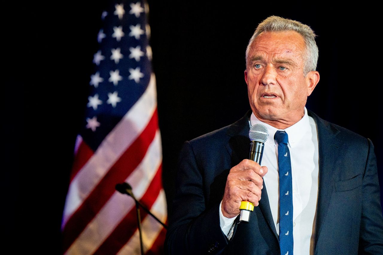 Independent Presidential candidate Robert F. Kennedy Jr. speaks to attendees during a campaign rally at Brazos Hall on May 13 in Austin, Texas.