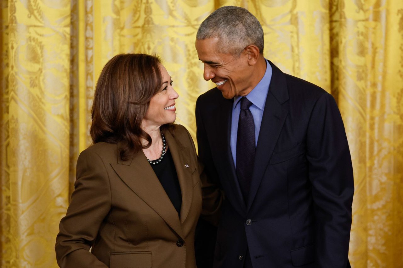 In this 2022 file photo, Vice President Kamala Harris and former President Barack Obama attend an event to mark the 2010 passage of the Affordable Care Act at the White House in Washington, DC. 