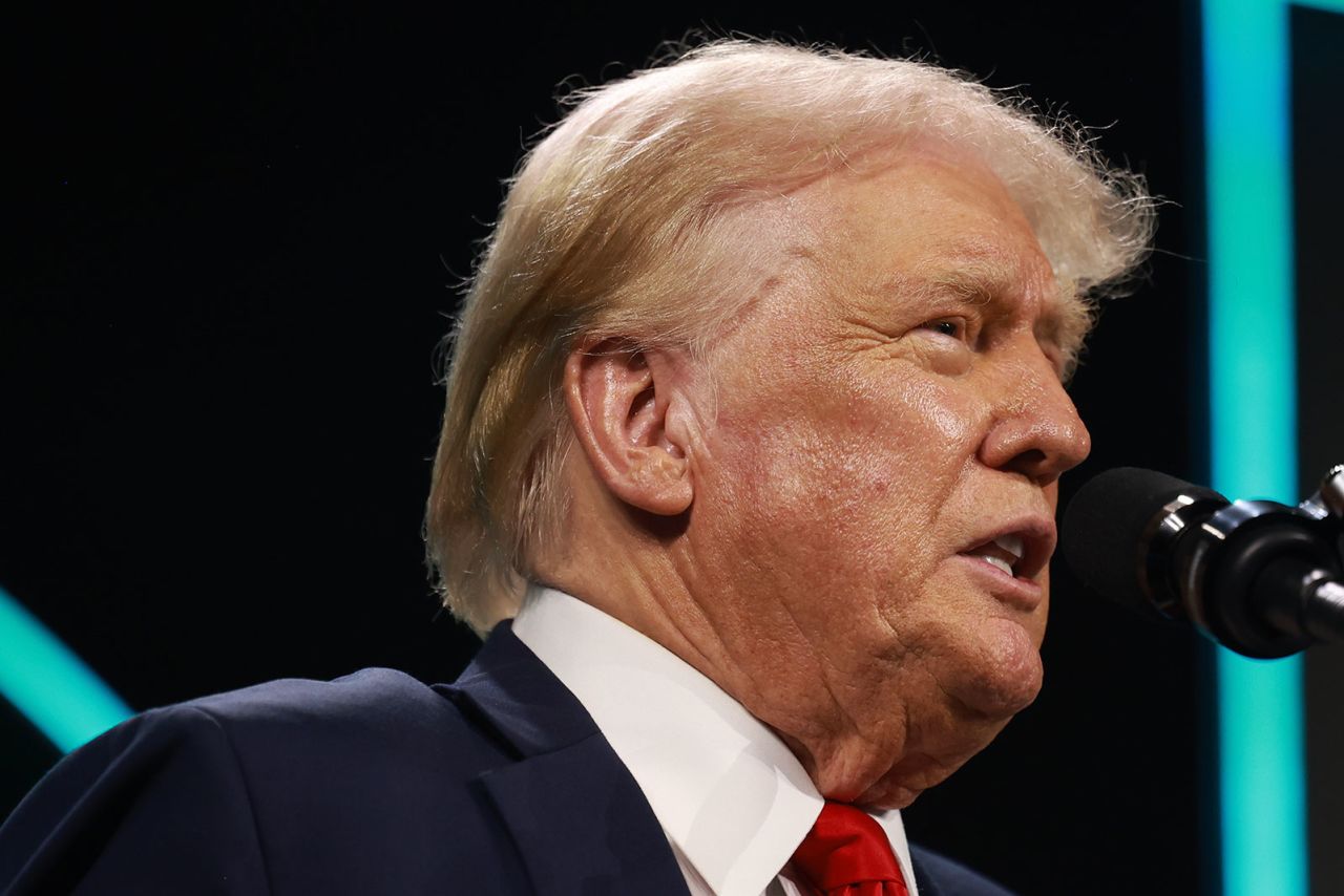 Former President Donald Trump speaks during a Turning Point USA Believers Summit conference at the Palm Beach Convention Center on Friday, July 26, in West Palm Beach, Florida. 