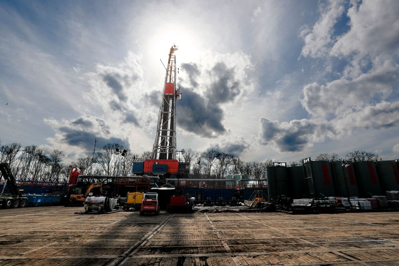 The sun shines above a shale gas drilling site in St. Marys, Pennsylvania, in 2020.