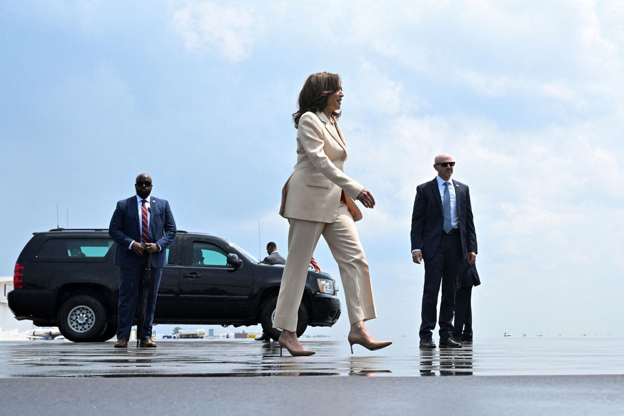 Vice President Kamala Harris walks to board Air Force Two at Indianapolis International Airport in Indianapolis, Indiana, on July 24. 