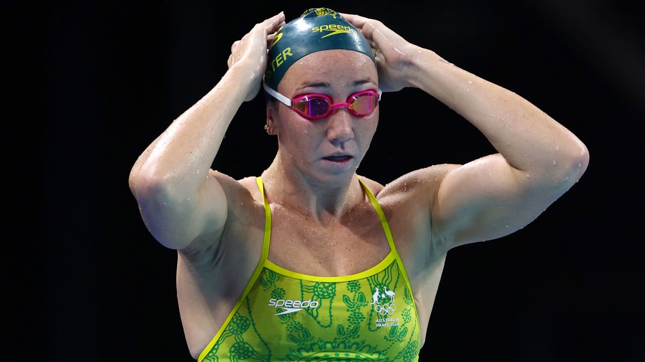 Australia's Lani Pallister looks on during a swimming training session in Paris on July 24.