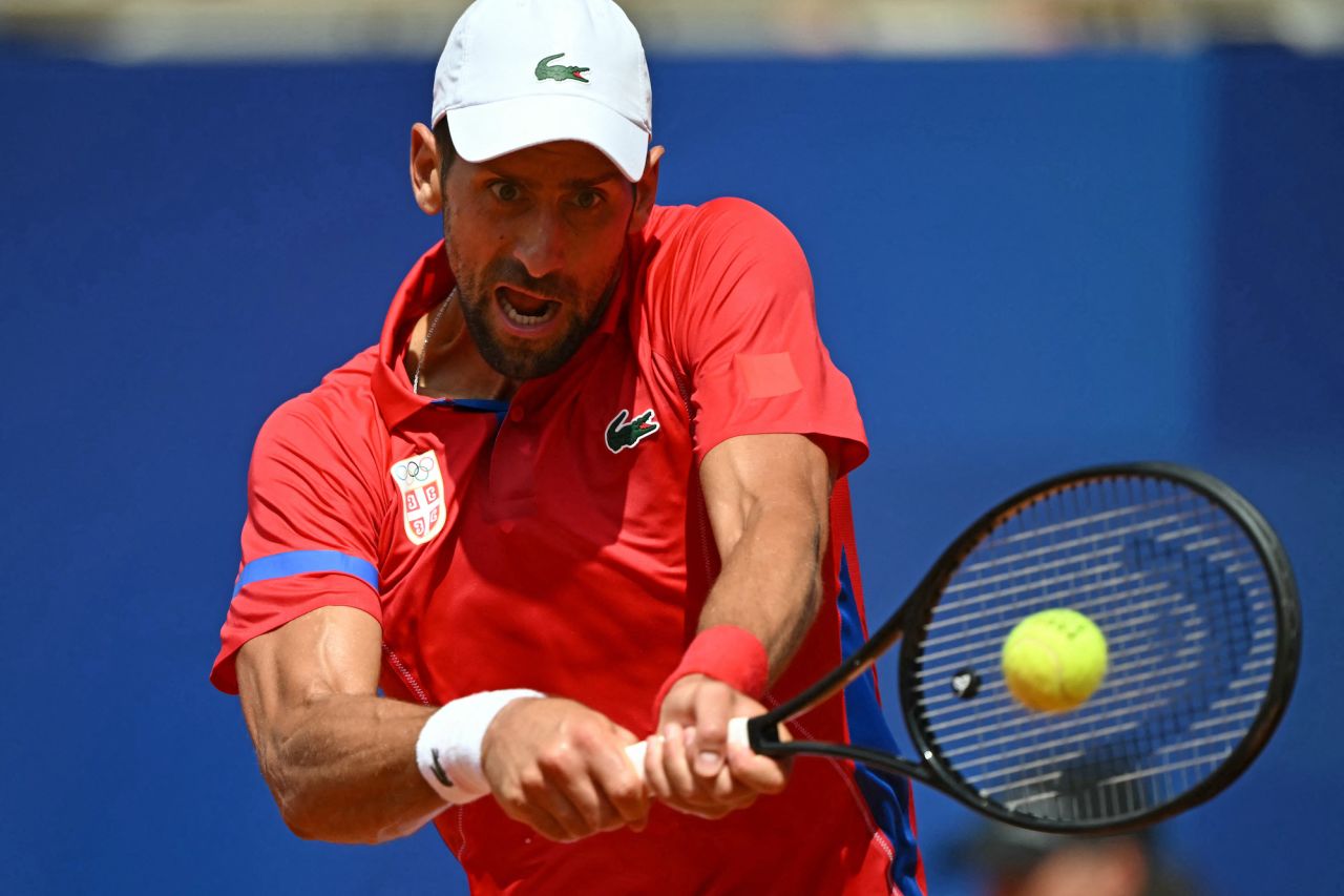 Serbia's Novak Djokovic returns against Germany's Dominik Koepfer during a men's singles third round tennis match on Court Philippe-Chatrier on Wednesday.