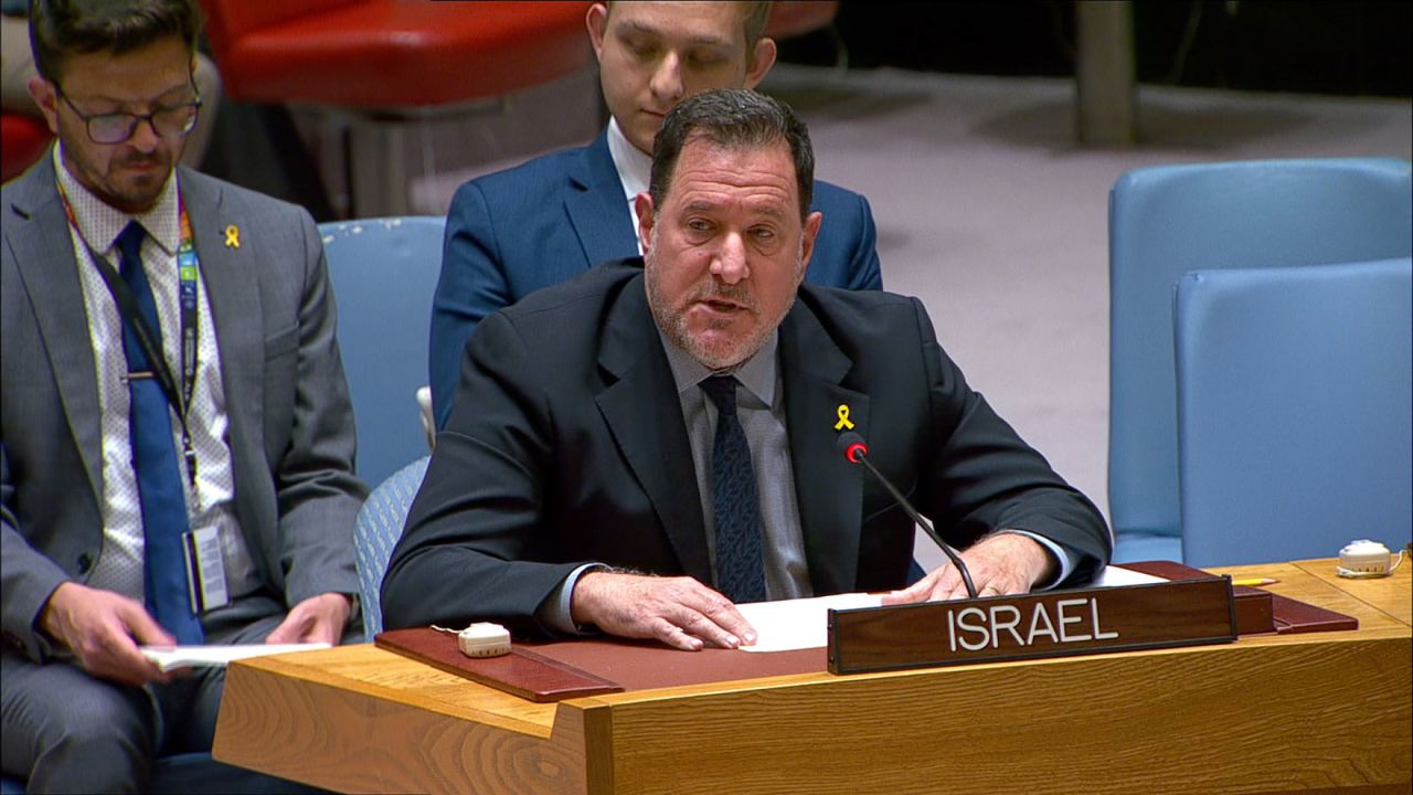 Israel’s representative Jonathan Miller speaks at the UN Security Council on Wednesday, July 31 in New York.