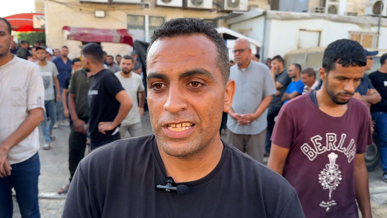 Nidal Abdo speaks to CNN outside Al-Aqsa Martyrs Hospital on August 1.