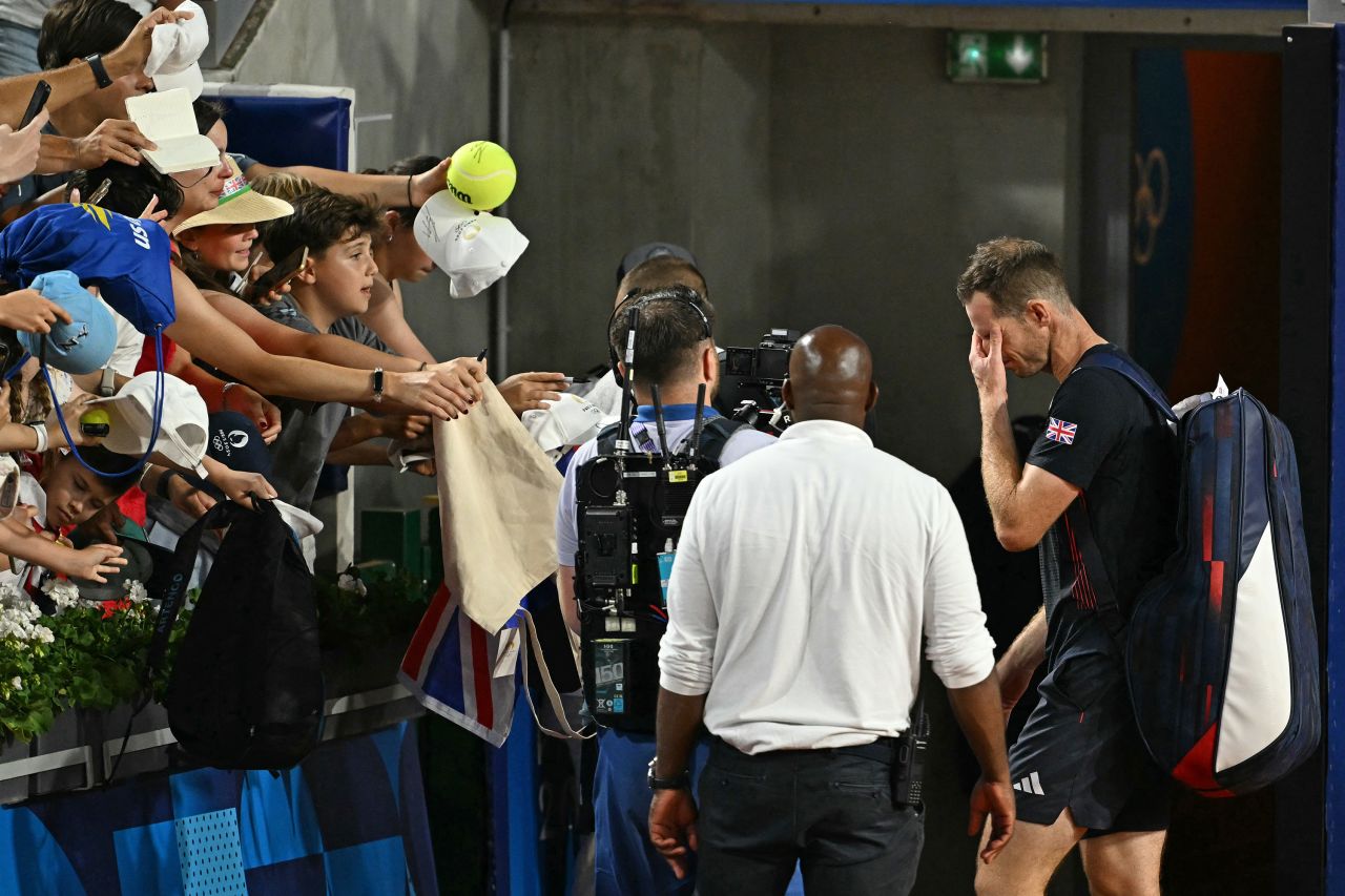 A tearful Andy Murray leaves the court after he and doubles partner Dan Evans lost in the quarterfinals on August 1. Murray, a three-time grand slam winner, is retiring from the sport.