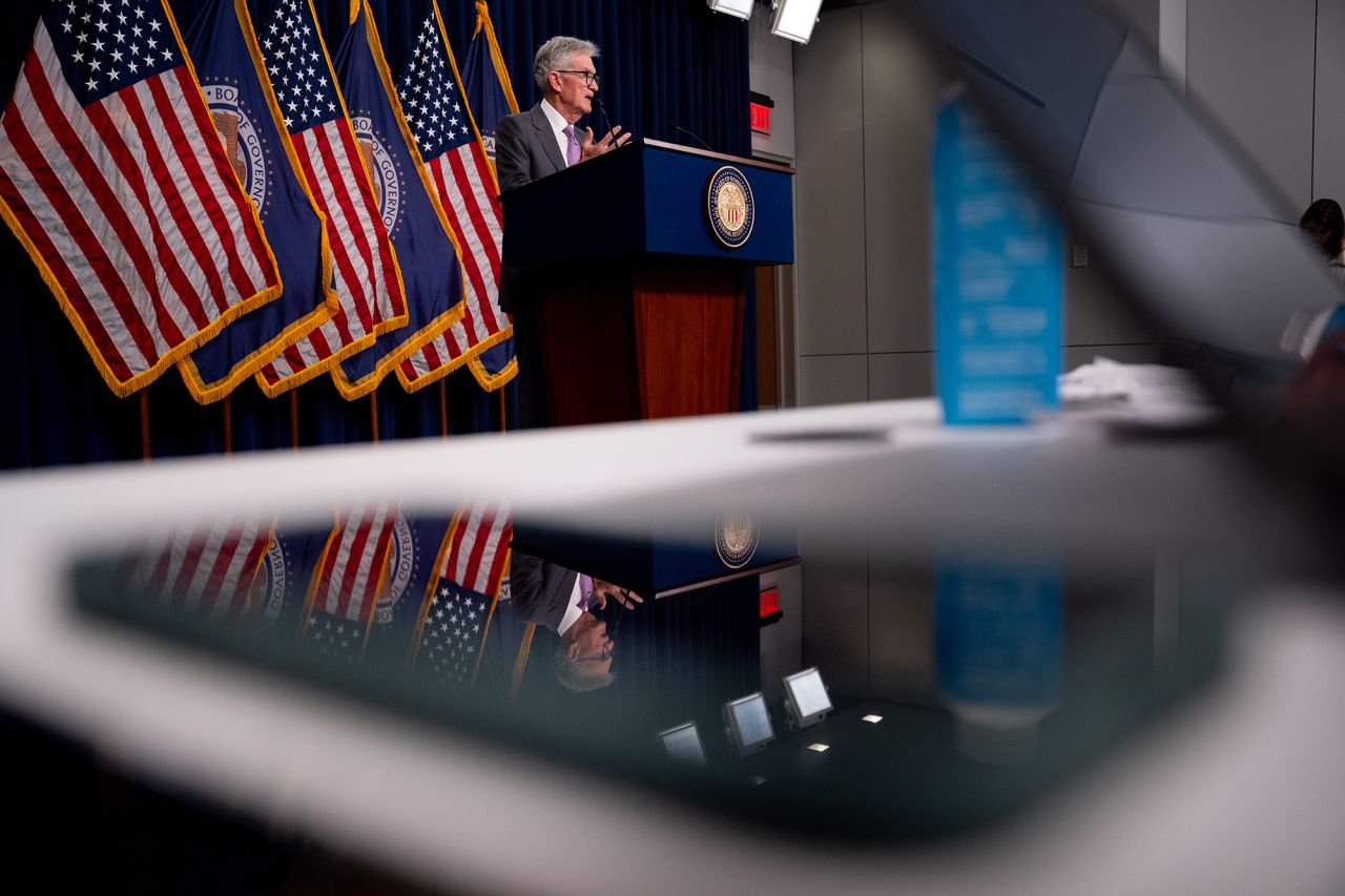 Federal Reserve Chairman Jerome Powell speaks at a news conference following a Federal Open Market Committee meeting at the William McChesney Martin Jr. Federal Reserve Board Building on July 31 in Washington, DC.?