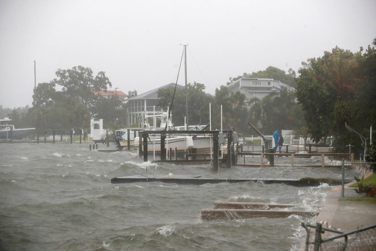 The Shore Acres neighborhood begins to flood from high tide in the Tampa Bay while Tropical Storm Debby approaches the gulf coast, in St. Petersburg, Florida, U.S., on August 4.