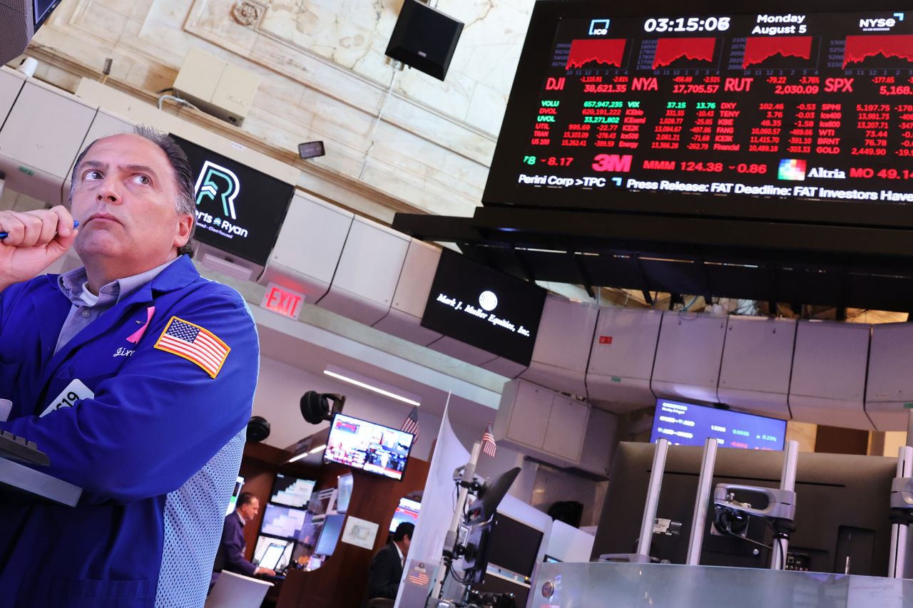 Traders work on the floor of the New York Stock Exchange during afternoon trading on August 5 in New York City. 