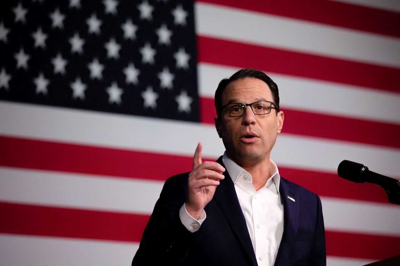 Pennsylvania Gov. Josh Shapiro speaks during the Democratic National Committee winter meeting in Philadelphia in 2023.