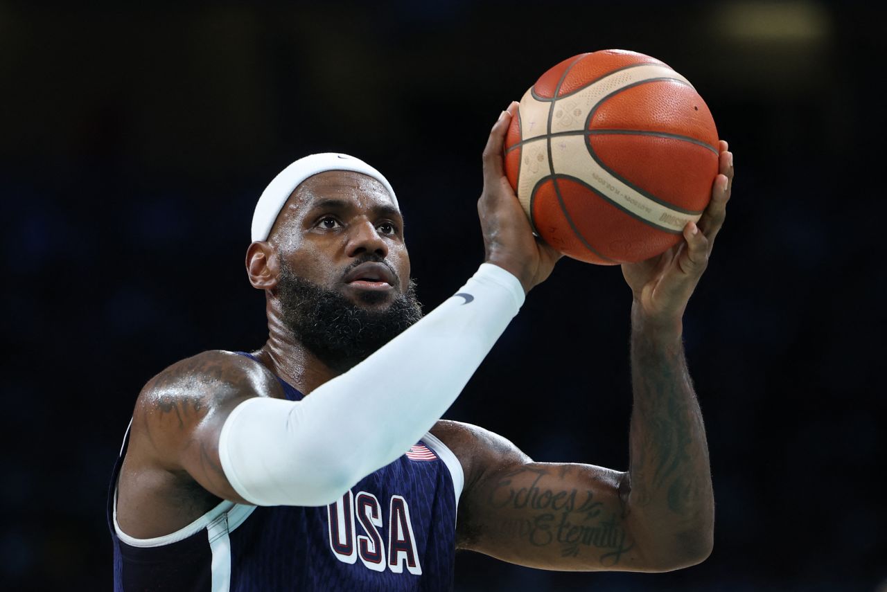 USA’s LeBron James plays in the basketball match against Puerto Rico on August 3. 