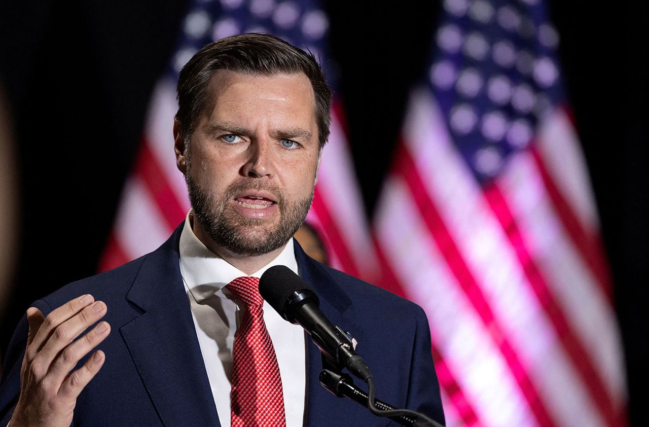 Republican vice presidential nominee Sen. JD Vance holds a press conference in Philadelphia, Pennsylvania, on August 6.