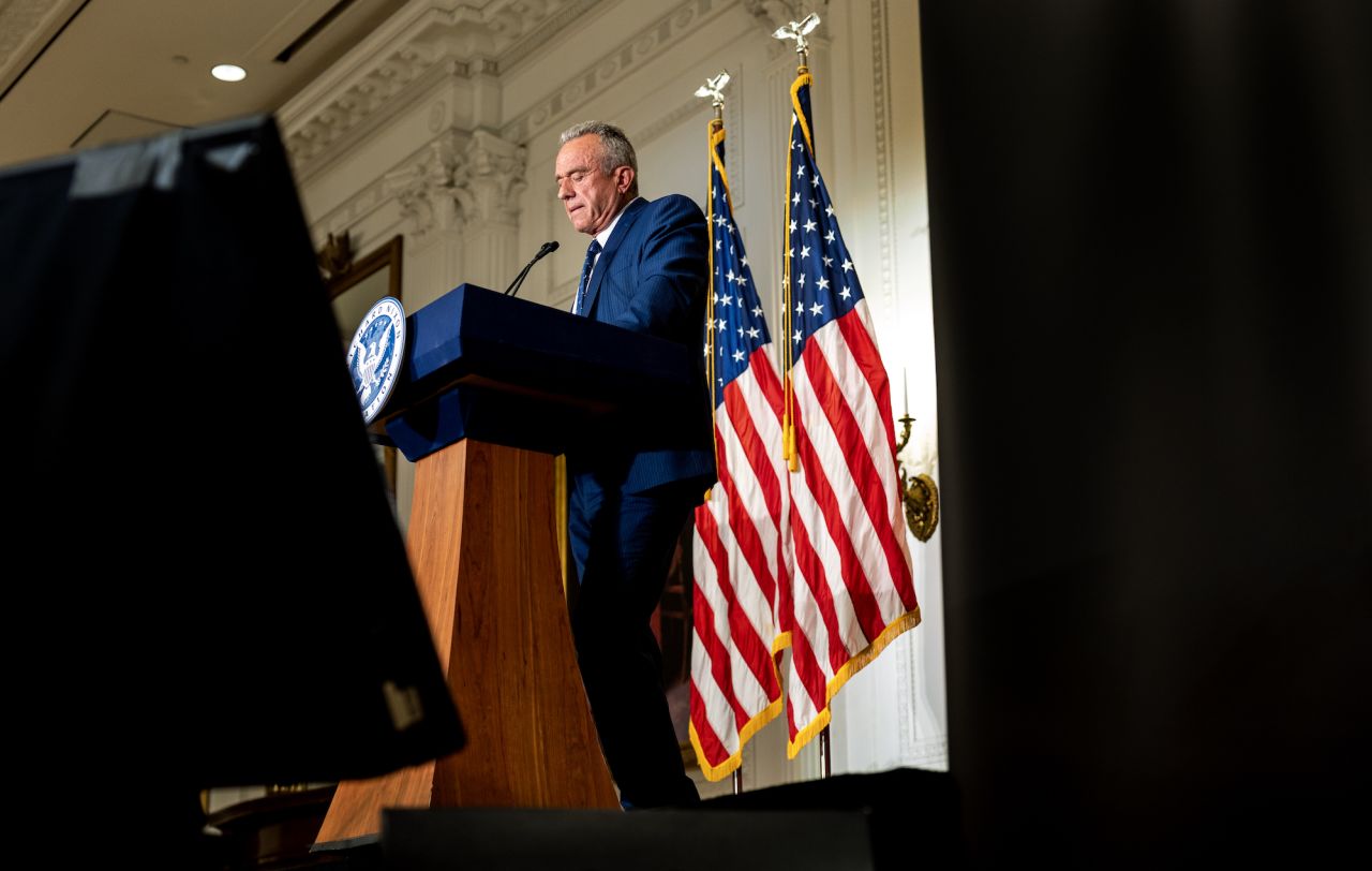 Presidential candidate Robert F. Kennedy Jr. speaks at the Nixon Library in Yorba Linda, California, on June 12.