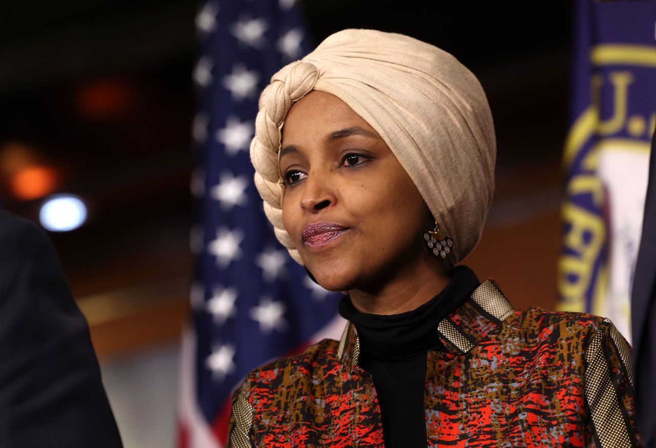 In this January 2023 photo, Minnesota Rep. Ilhan Omar speaks at a news conference in Washington, DC.