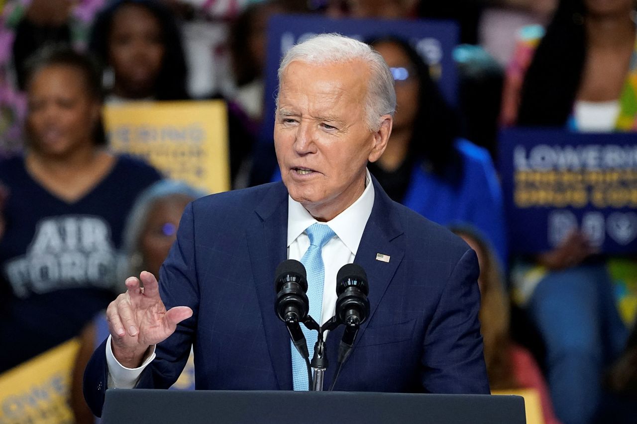 President Joe Biden delivers remarks, during an event on Medicare drug price negotiations, in Prince George's County, Maryland, on Thursday, August 15. 