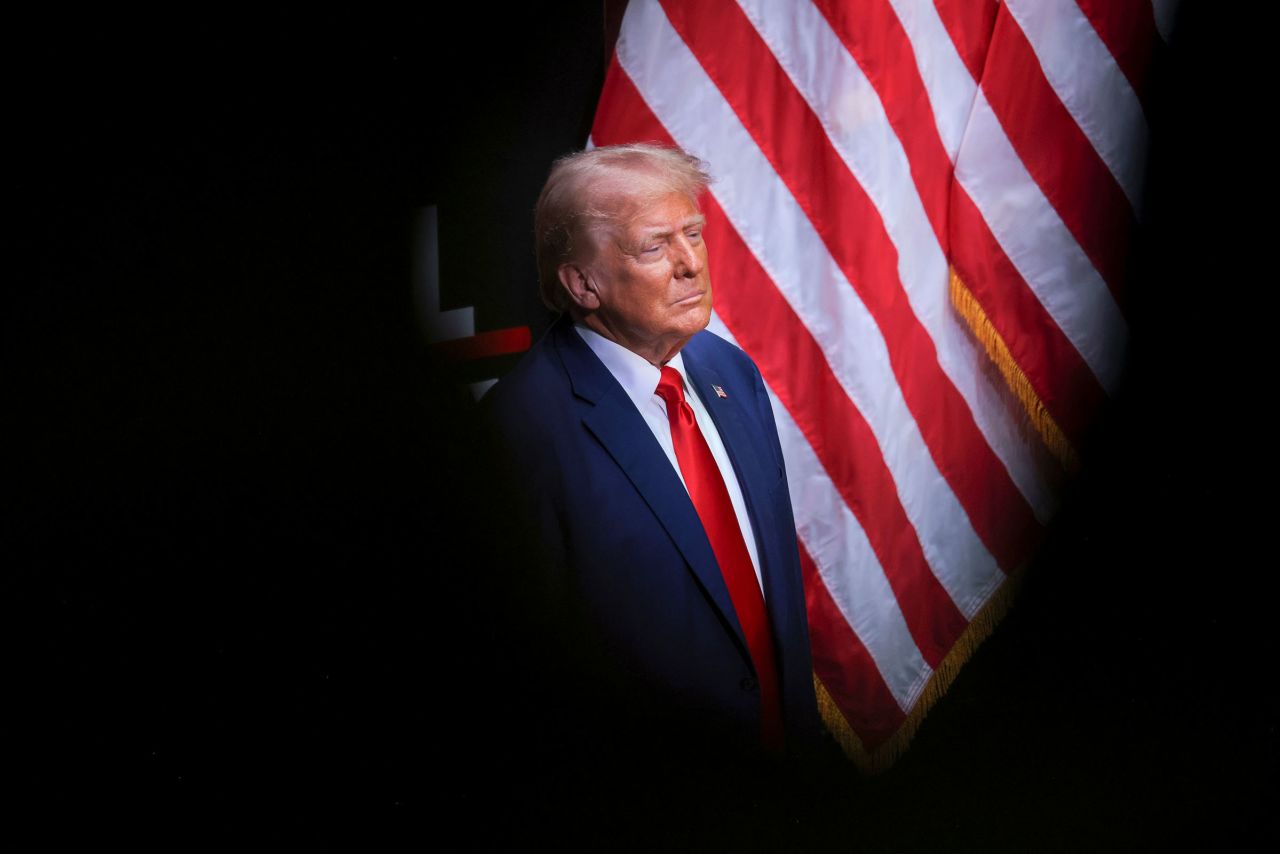 Former President Donald Trump arrives for a campaign event at Harrah's Cherokee Center in Asheville, North Carolina, on Wednesday, August 14.