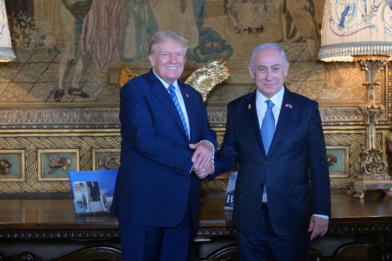 Israeli Prime Minister Benjamin Netanyahu meets with former  President Donald Trump at Mar-a-Lago, on July 26.