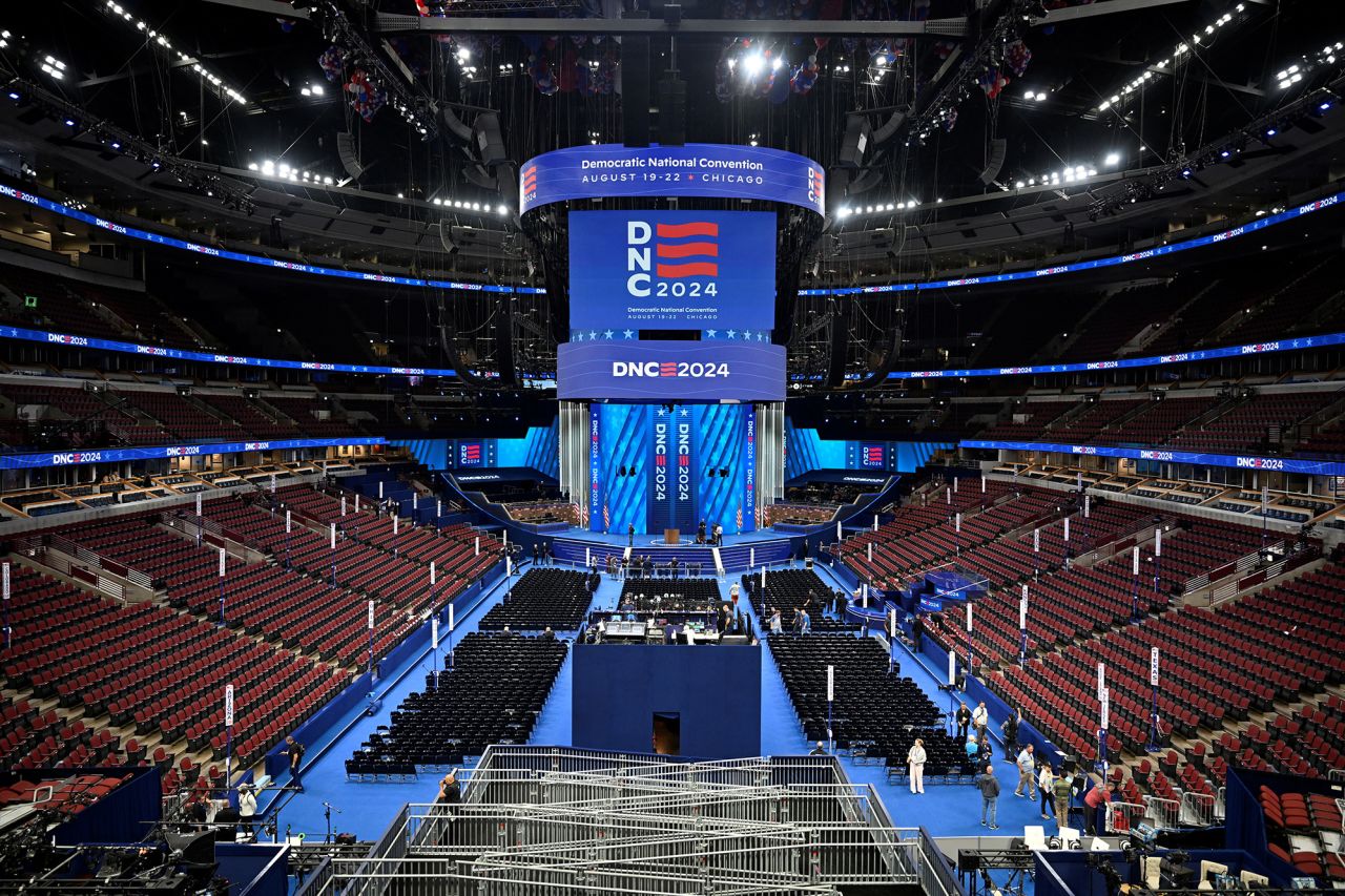 A general view of the interior of the United Center, the host venue of the Democratic National Convention in Chicago, on August 18.