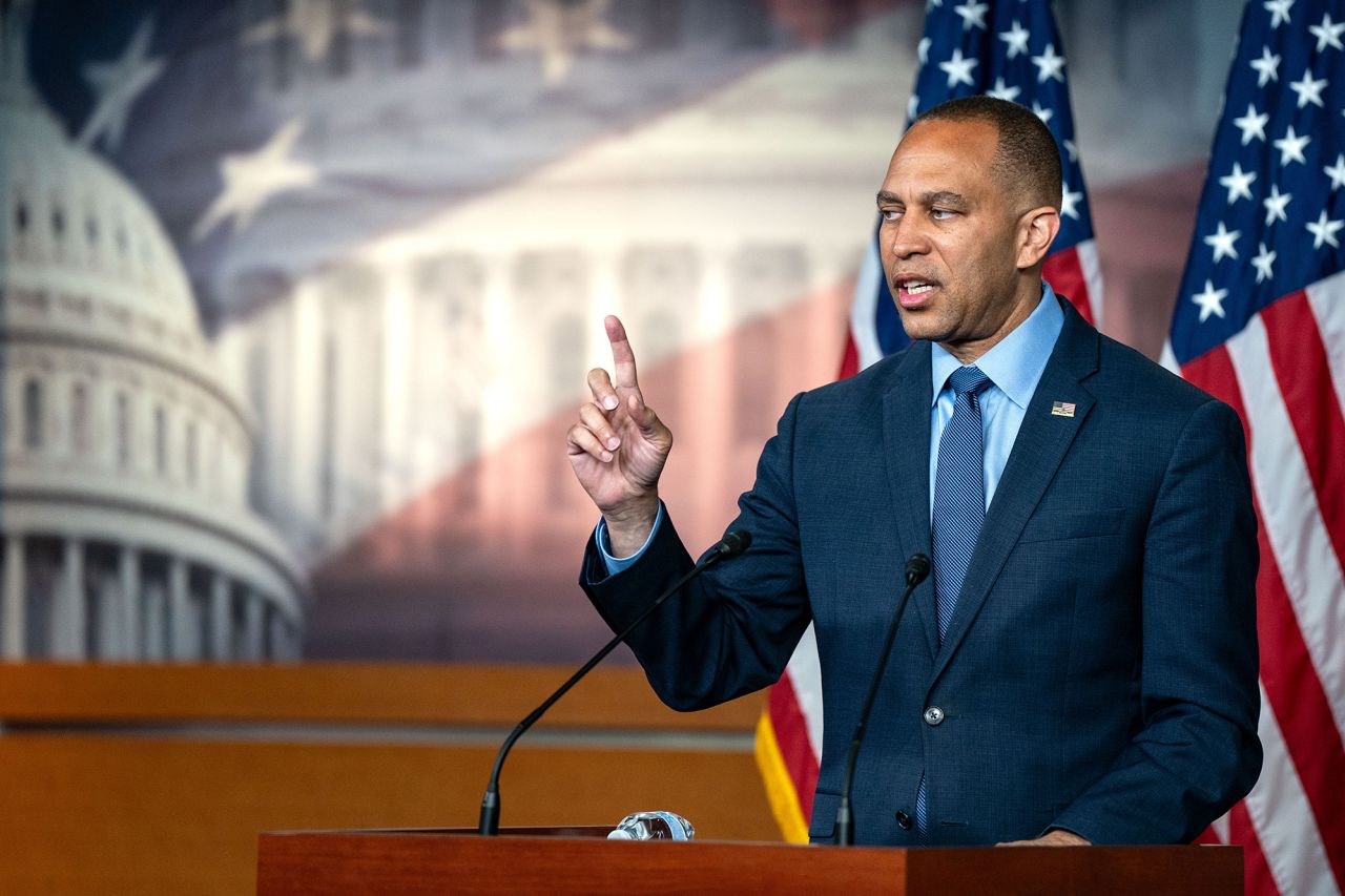 House Minority Leader Hakeem Jeffries speaks during a news conference on June 14, in Washington, DC.?