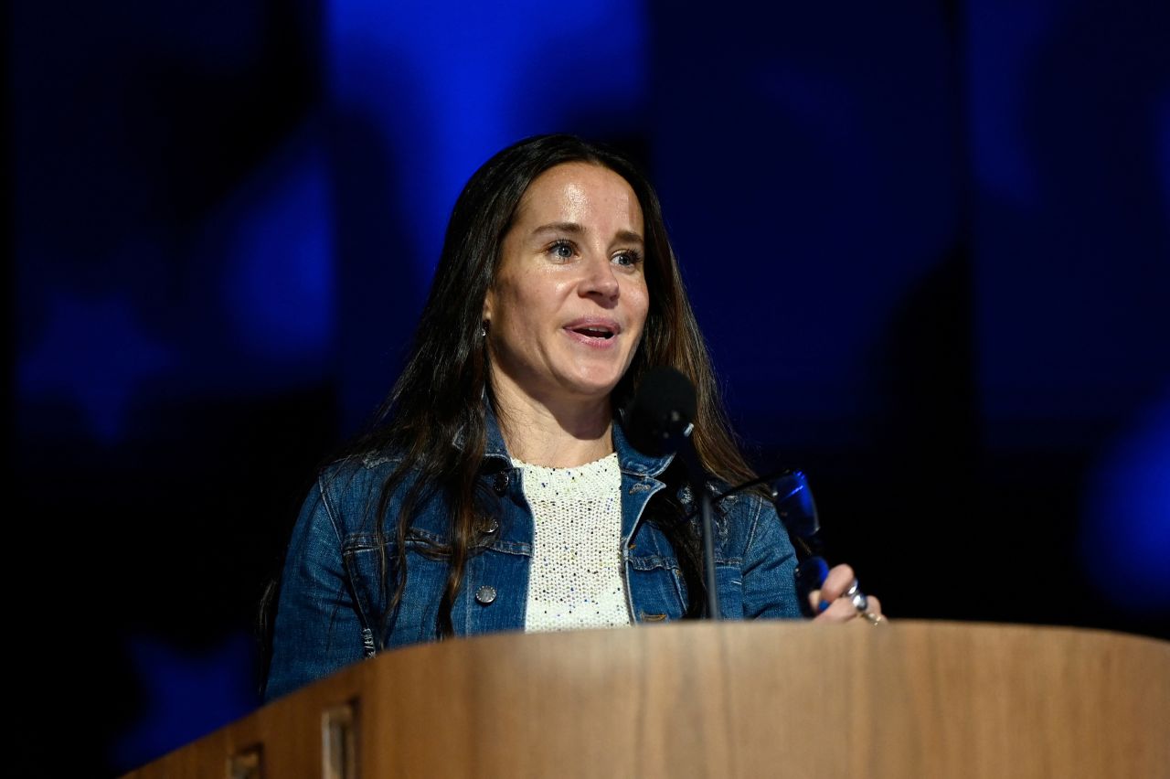 Ashley Biden, daughter of President Joe Biden, tests out the podium at the United Center, the host venue of the Democratic National Convention (DNC) in Chicago, Illinois, on August 18.